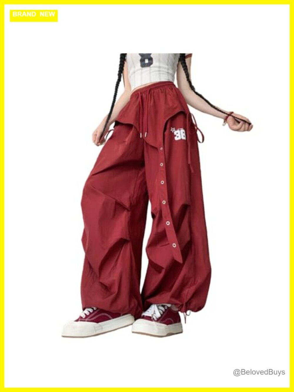 Baggy Cargo Parachute Pants High Waisted Drawstring Joggers Y2K Streetwear